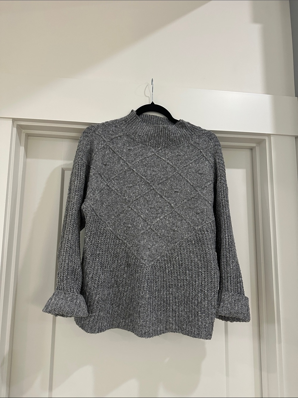 Cupio KNIT Gray Textured Cowl Neck Sweater